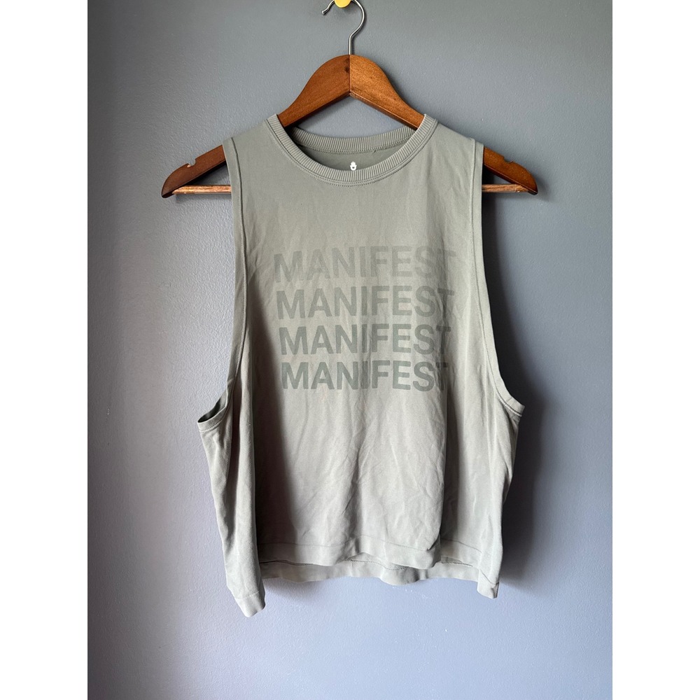 Spiritual Gangster Manifest Muscle Tank Sage Green XS/S Graphic Yoga Top
